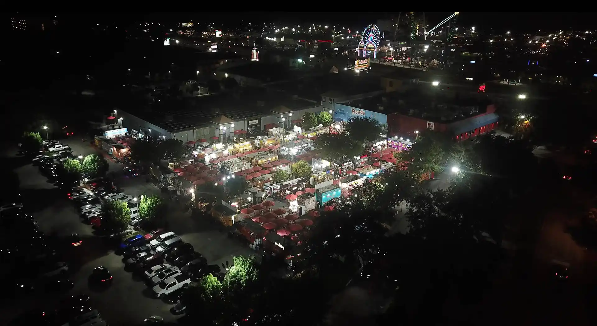 Aerial view of World Food Trucks outdoor food court